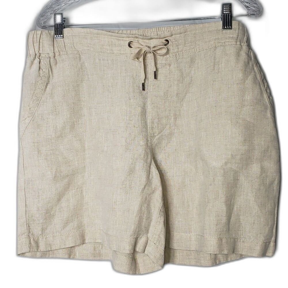 L.L. BEAN Favorite Fit Tan Linen Shorts Womens Size 14